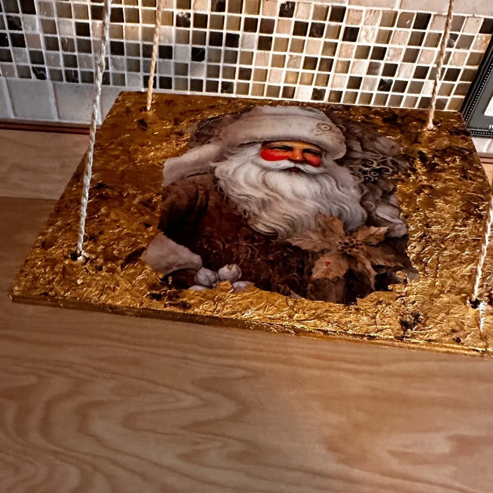 Hand Crafted Gold Santa Wall Hanging